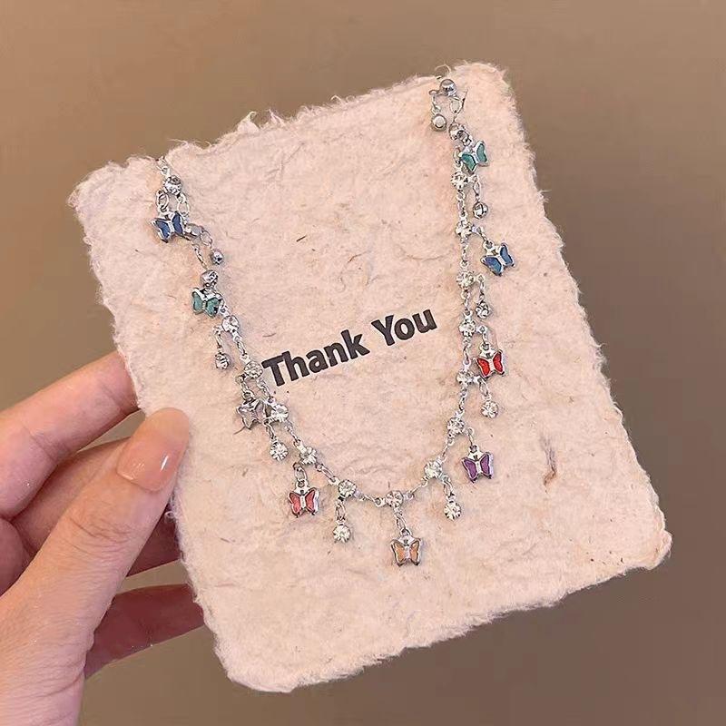 Dopamine atmosphere~ Stacked butterfly choker neck chain colored necklace women's 2024 new accessories collarbone chain