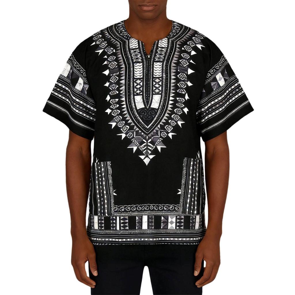 Traditionelles Dashiki-Hemd für Herren Afrikanischer Print Kurzarm Lockerer Schnitt Lässiges Tunika-Oberteil für den täglichen Gebrauch