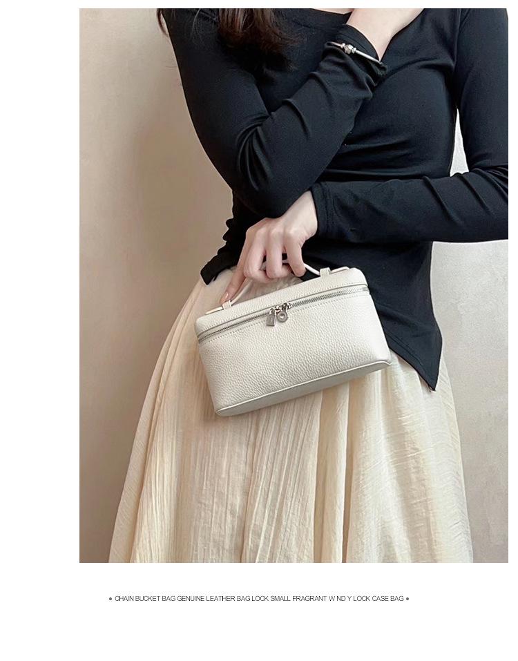 Sac Boîte à Lunch en Cuir de Vachette Pleine Fleur pour Femme, Nouveau Style 2025, Sac Blanc Porté Main/Bandoulière pour Téléphone
