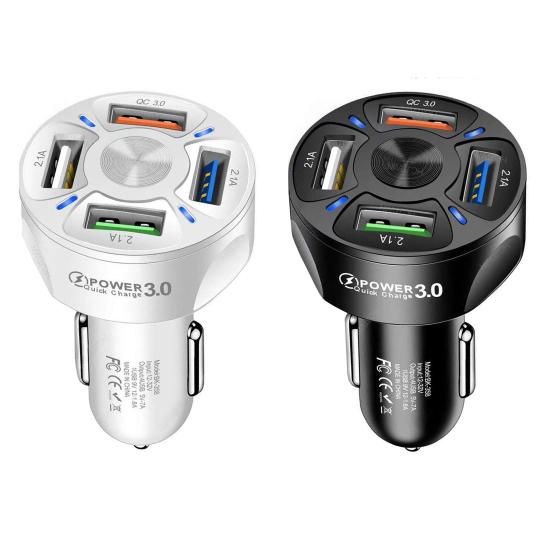 Portable 4 USB Ports Mini QC3.0 Fast Charging Car Charger