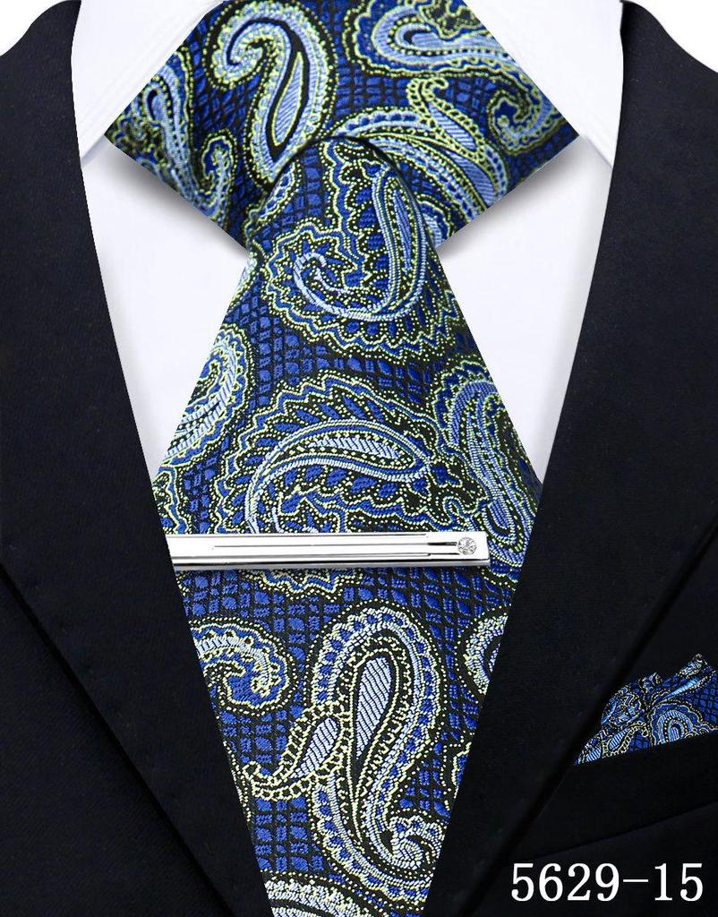 Men's Retro Floral Tie, Pocket Square & Tie Clip Set for Weddings