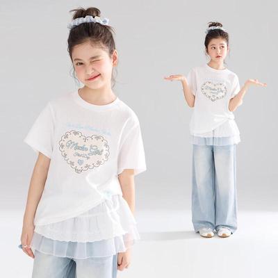 Mucmukn Sweetheart Girls' Lightweight Cotton Blend Heart Print Short Sleeve T-Shirt