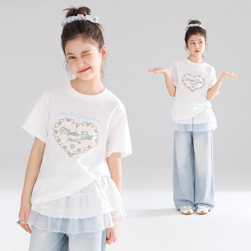 Mucmukn Sweetheart Girls  Lightweight Cotton Blend Heart Print Short Sleeve T-Shirt 120CM