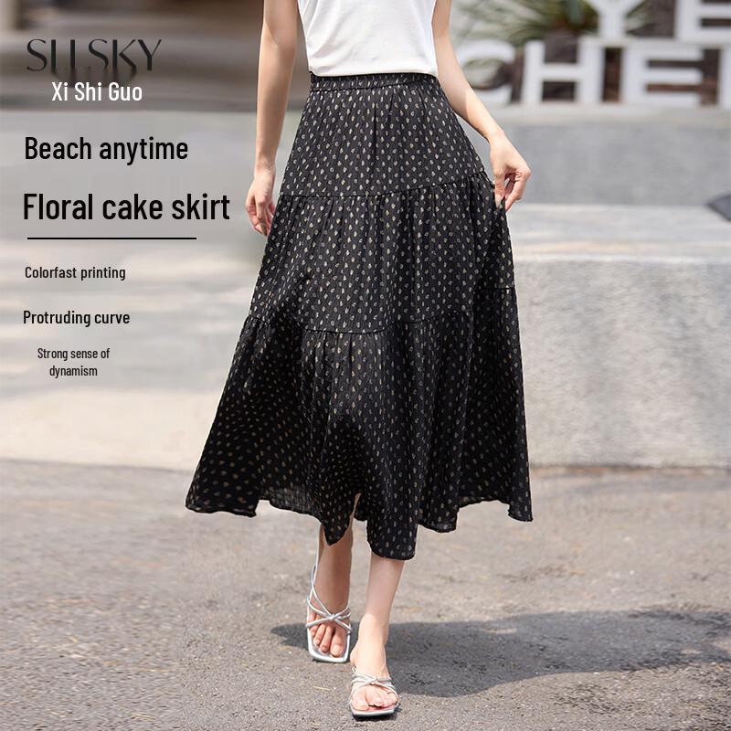 Retro Polka Dot A-Line Midi Skirt M