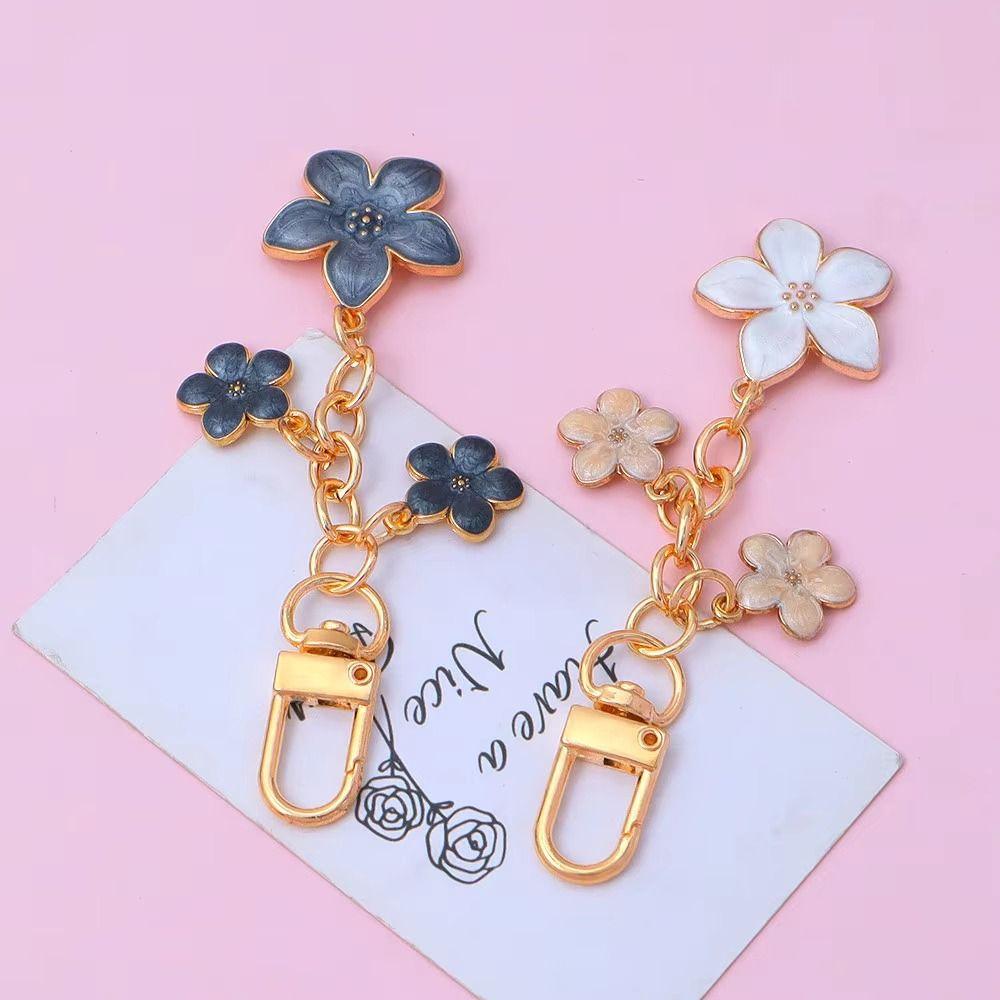 Alloy Cherry Blossom Keychain Enamel Coating Cute Bag Charm Durable Pearl Drop Keyring For Women