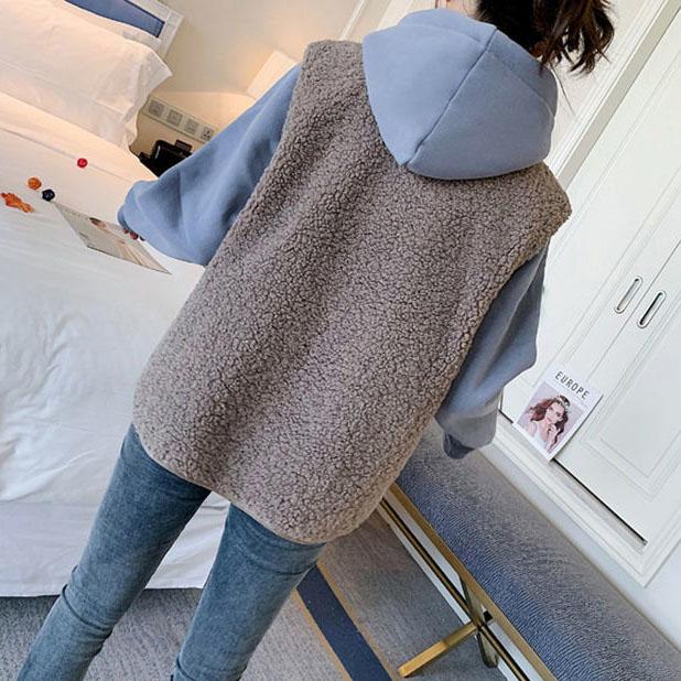 Gilet court en laine d'agneau pour femme, Vintage, chaud, sans manches, en coton, vêtements d'extérieur, décontracté, grande taille, hiver