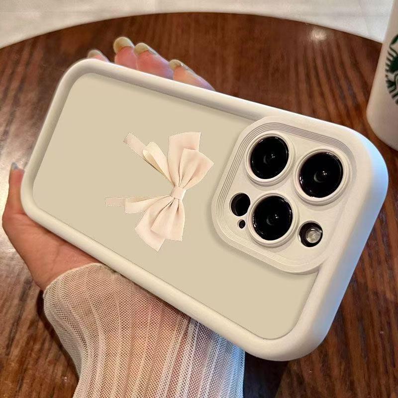 Elegant White Bow iPhone Case for Models 13/14/15/16E/17/17 Pro Max