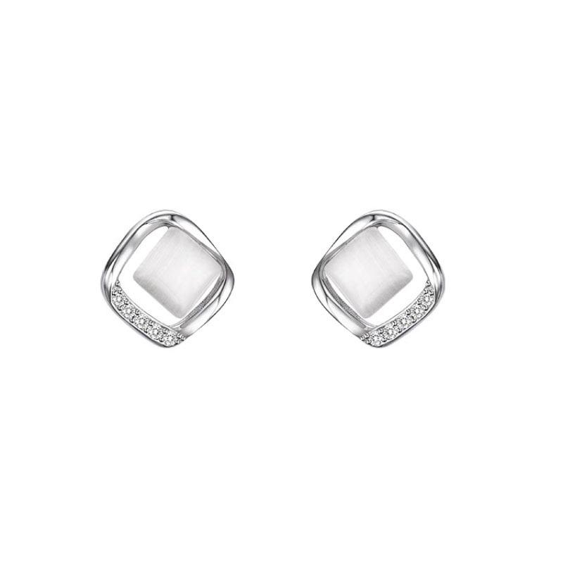 Trendy Korean Cat's Eye Stone Square Stud Earrings - Light Luxury High-End Geometric Design for Women