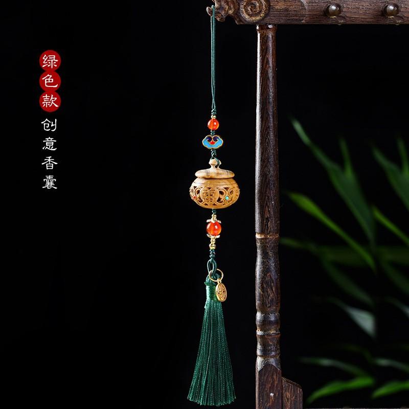 

Green Ebony Figurines Wood Hollow Out Engraved Mini Incense Bag Portable Perfume Pendant Phone Decorative Wooden Accessorie