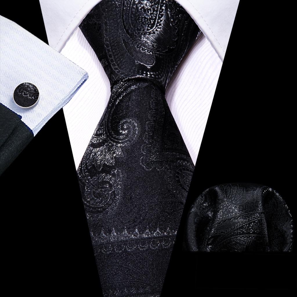 Barry.Wang Floral Ties for Men Woven Paisley Wedding Necktie Handkerchief Cufflinks Formal Casual Set