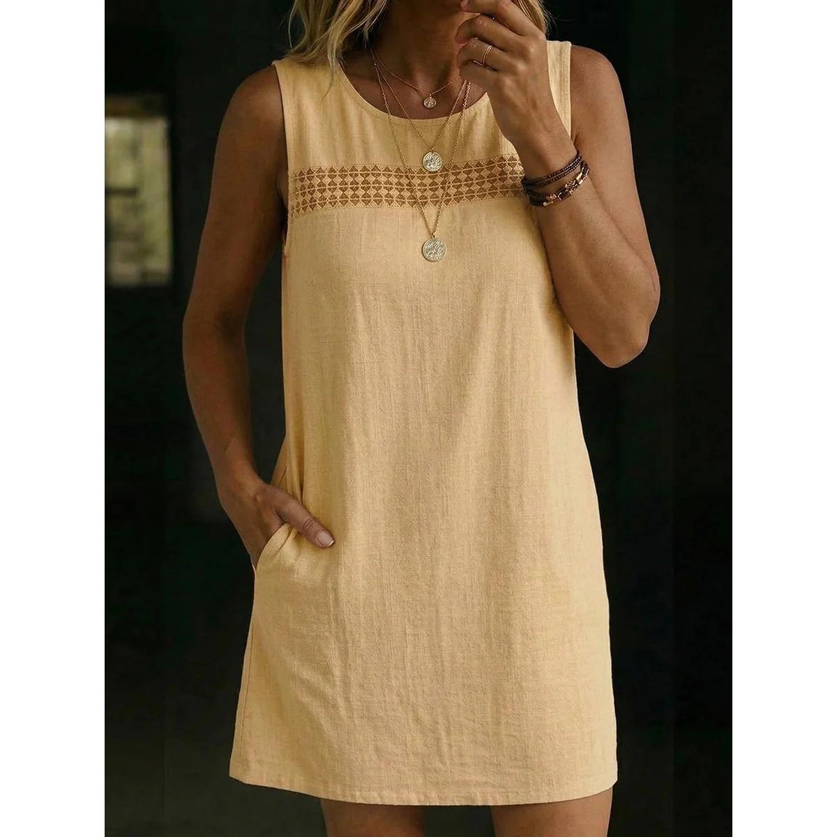 Summer Lace Trim splicing Dress for Beach Vacation Fashion Casual Womens Dress S лимонно-желтый