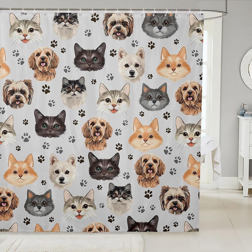 Cartoon Corgi Bathroom Curtain,Blossom Flower Green Leaves Shower Curtain Kids Girls Bathroom Decor,Cute Dog Nature Botanical