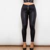 Shascullfites High Waist Crackle Black Coated Lifting Button Up Leggings Sexy Bum Lift Sculpture Pants for Women