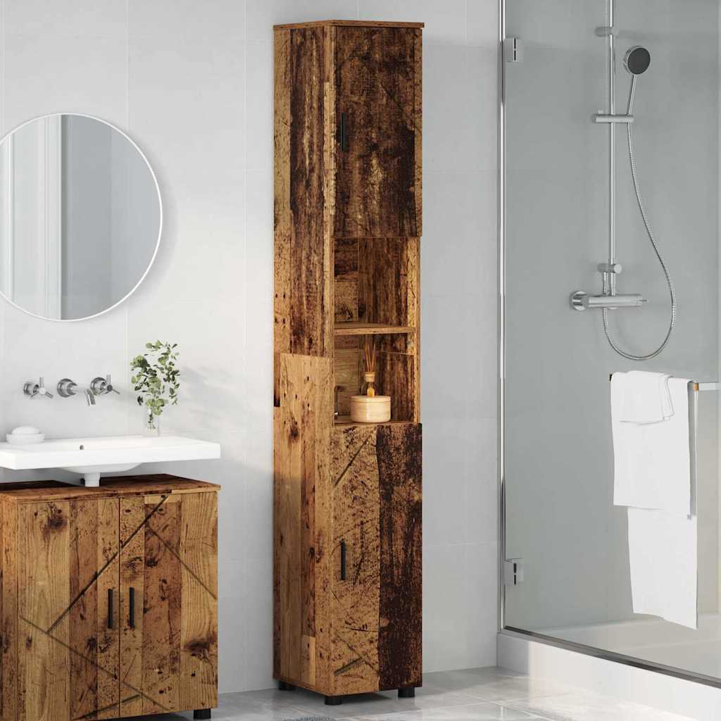 Bathroom Cabinet with Storage and Door Reclaimed Wood Look 30 x 35 x 192 cm