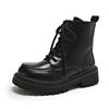 Thick soled short boots for women 2025 autumn and winter new black versatile lace up side zipper with plush British style boots