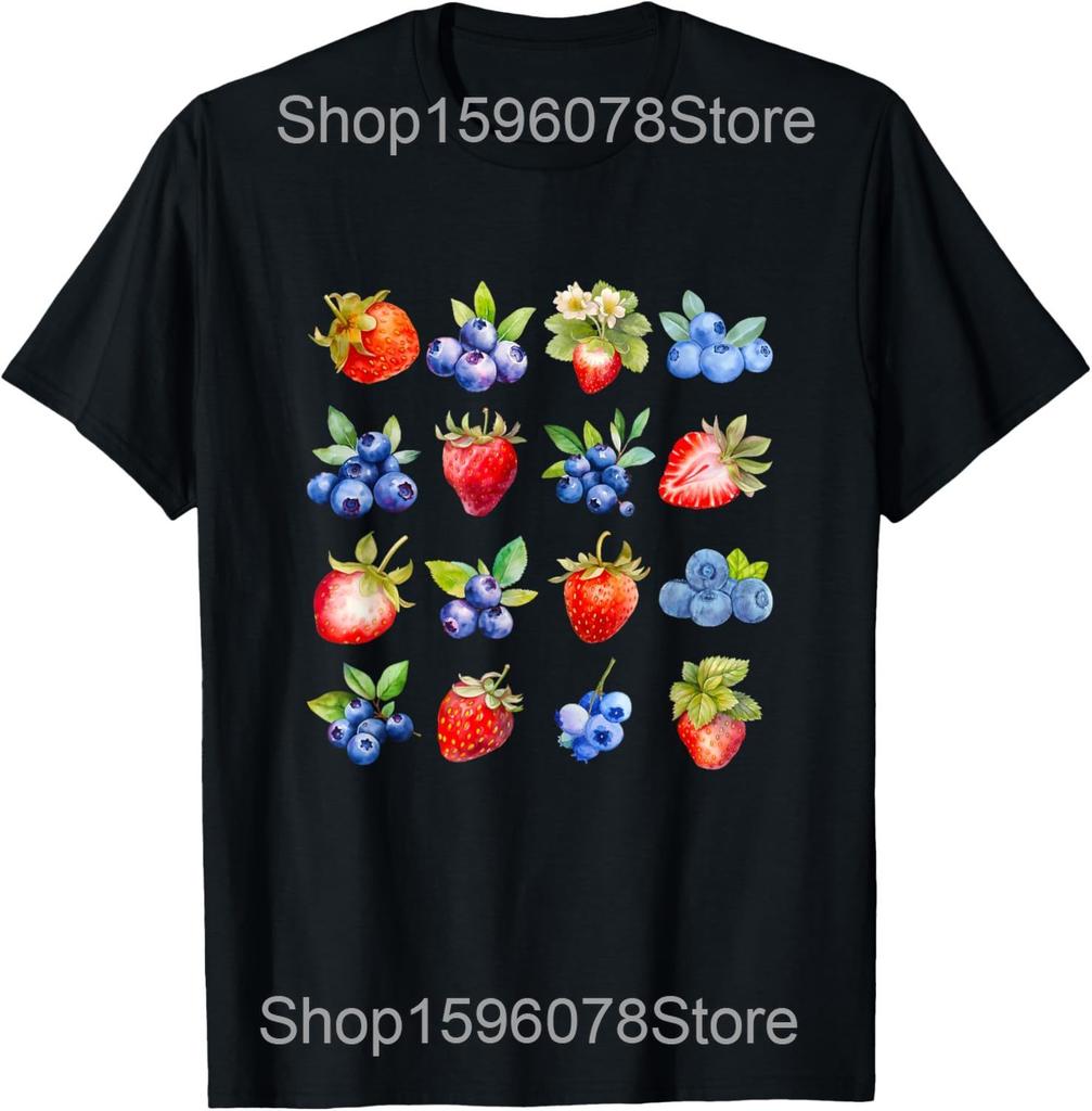 Blueberry Fruit Funny Berry Lover Eater T Shirts Men Women Cotton Humor Streetwear Tee Shirt Short Sleeve Unisex Loose Clothing