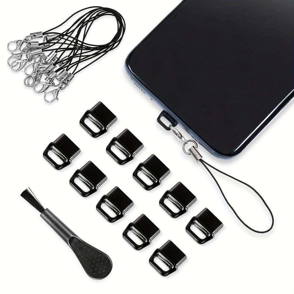 10 sztuk wtyczek przeciwkurzowych USB C, Osłony przeciwkurzowe USB typu C, Zestaw wtyczek przeciwkurzowych do interfejsu telefonu komórkowego, Zawiera wtyczki przeciwkurzowe, Sznurek, Szczoteczkę do czyszczenia