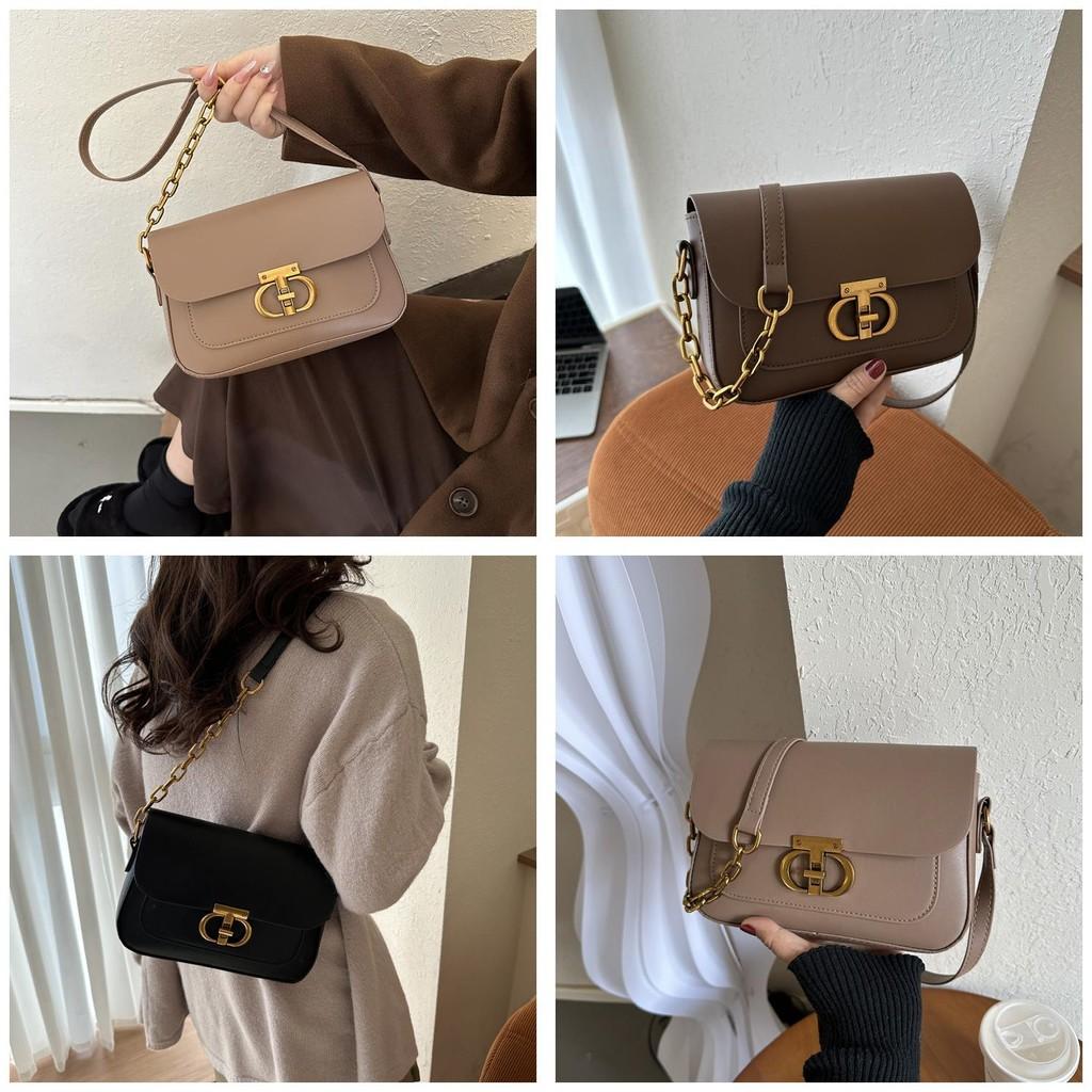 French Style Women's Bag 2023 Autumn And Winter New Tide Pure Color Pu Small Square Bag Street Fashion Daily Shoulder Bag