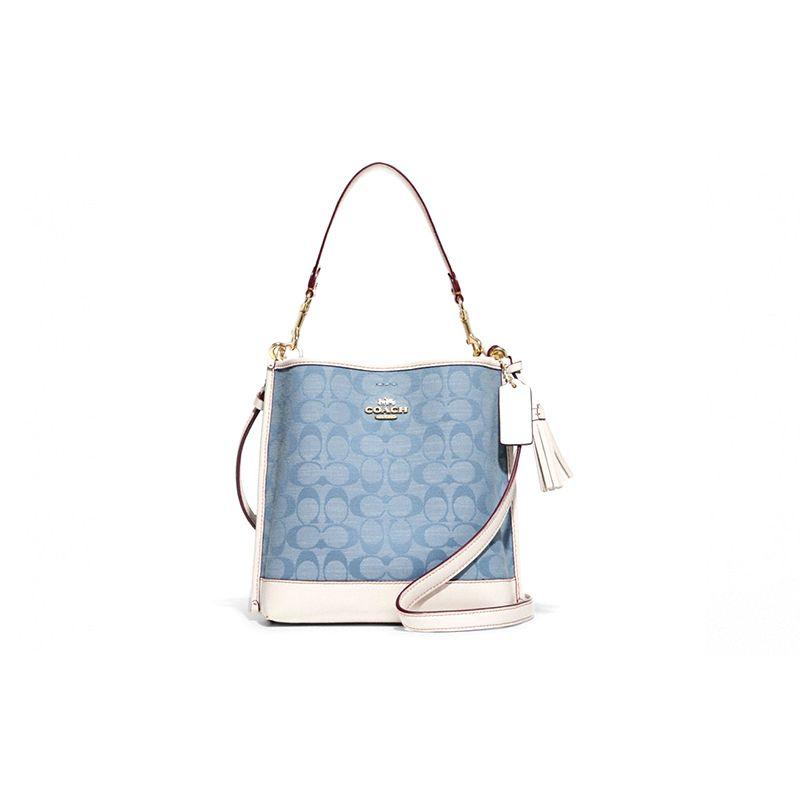 Coach Women's Blue Mollie Classic Monogram Coated Canvas And Smooth Leather Bucket Bag Bags Ca583-Imudy