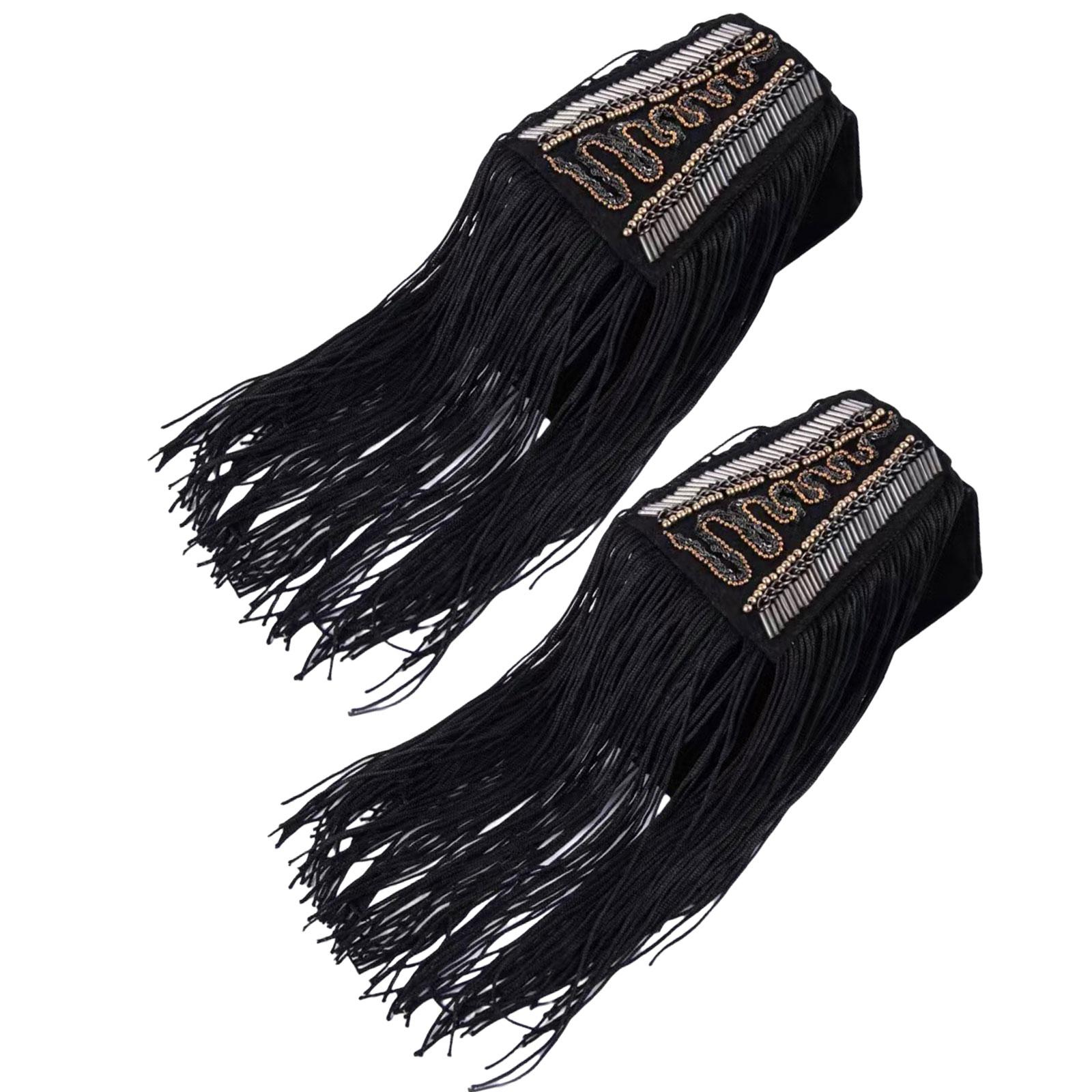 

Elegant Tassels Epaulettes Punk Beaded Studded Epaulets Shoulder Badge for Formal and Casual Outfit Garment Accessory 1