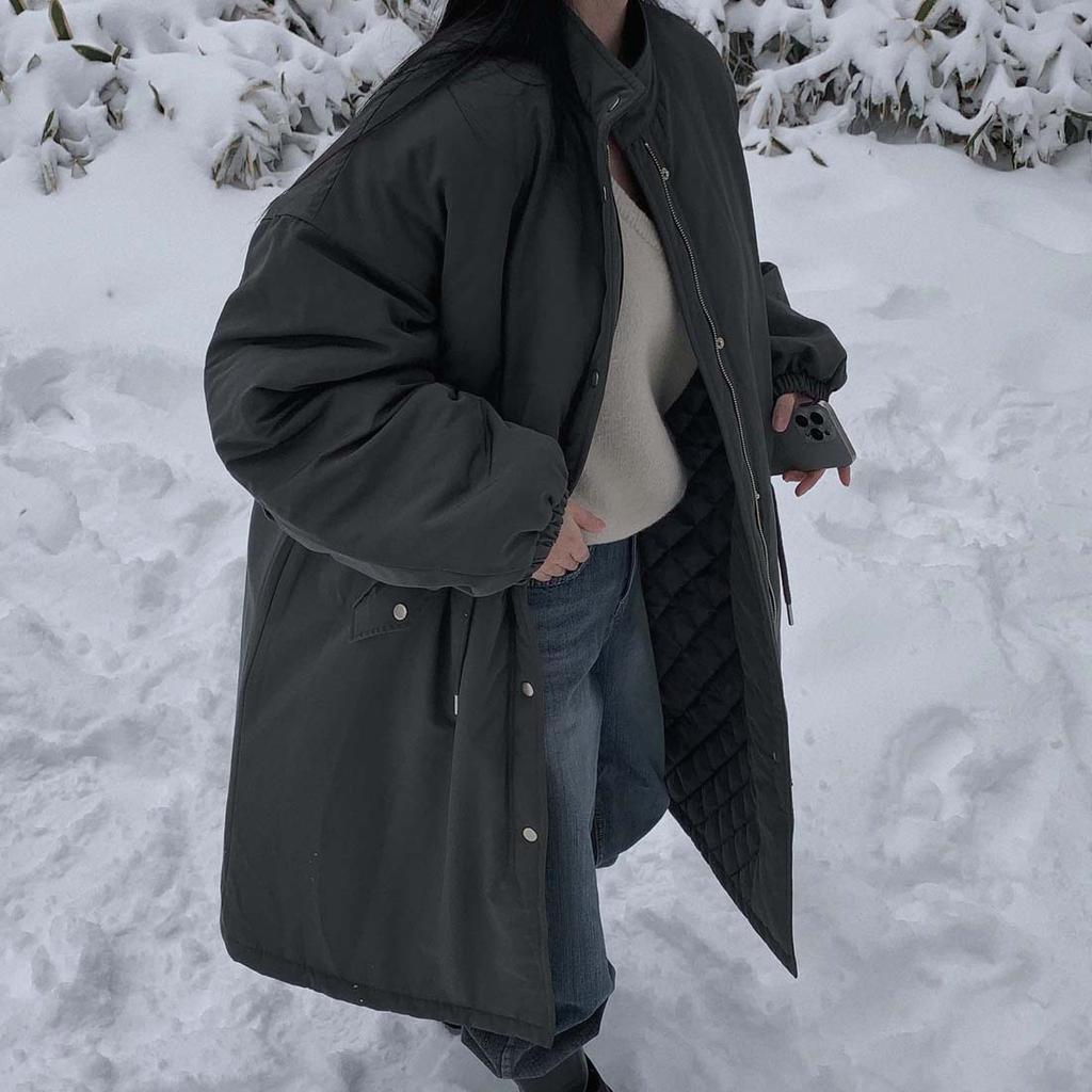 Damen Herbst Winter Lange Mäntel Jacken Stehkragen Kordelzug Mantel Dick Warm Y2k Streetwear Jacke Arbeits Oberbekleidung