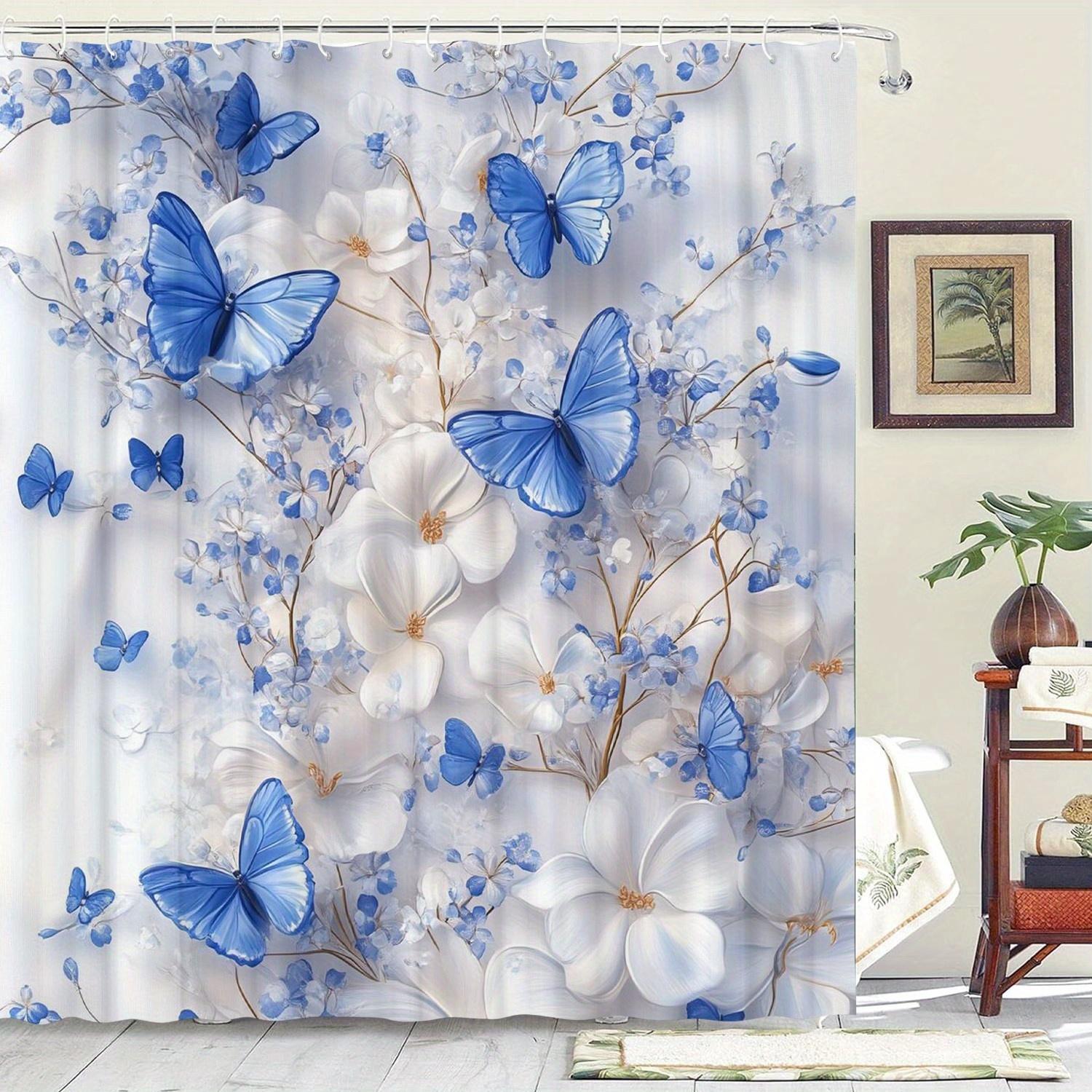 

Blue Butterfly Theme Shower Curtain - Waterproof, 12 Hooks, Suitable For Home/Hotel, Machine Washable, One Piece W60H190(CM)-1 Pcs