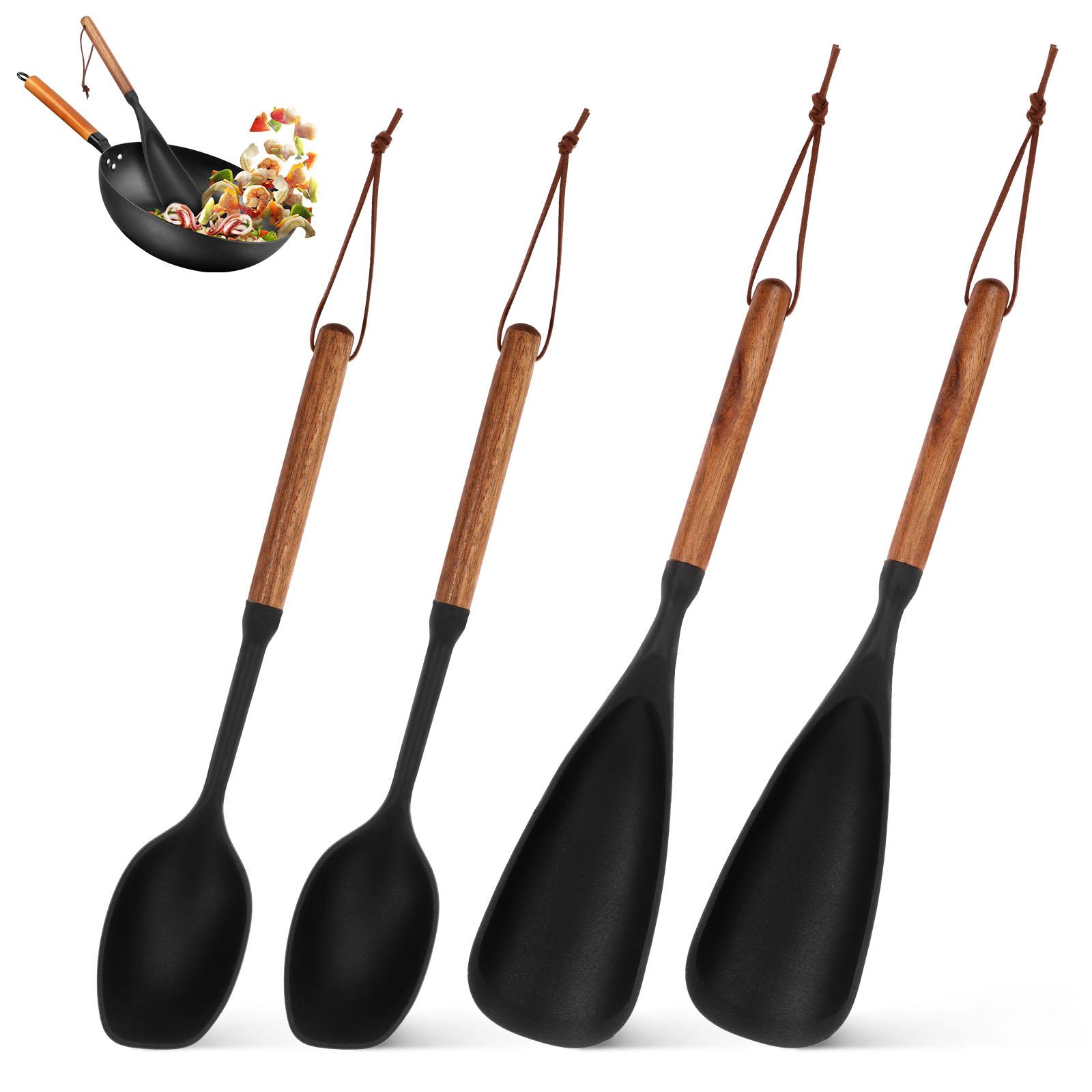 

4/5Pcs Silicone Cooking Utensils Set Heat Resistant Kitchen Utensils Set Silicone Spatula Ladle with Wooden Handle Kitchenware