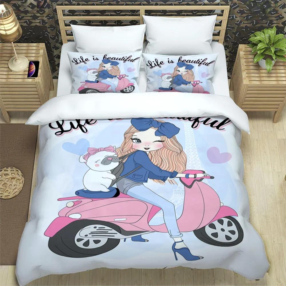Cartoon Girl Art Print Xxl Three Piece Bedding Set  Article Children Or Adults For Beds Quilt Covers Pillowcases Bedding Set