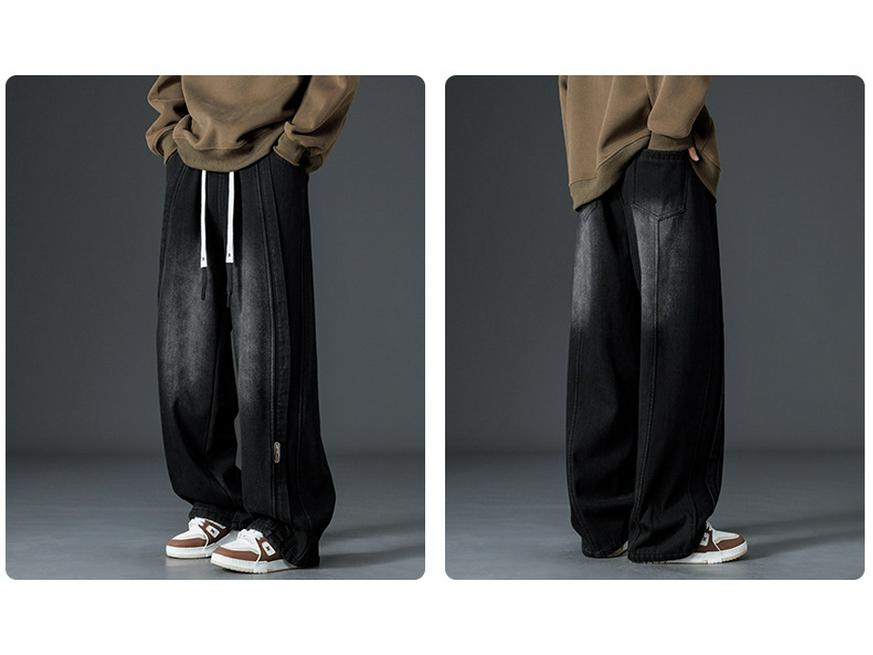 Fleece-Lined Thickened Plus Size Men's Loose Wide-Leg Jeans - Trendy Brand Straight Leg Long Pants for Men and Women