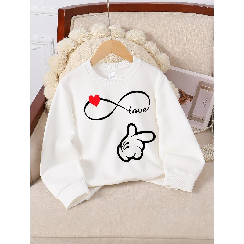 Valentine s Day Fashion Girls Polyester Long-Sleeve Crewneck SweatshirtInfinity Love Heart Thumbs Up Soft, Comfortable 110 белый