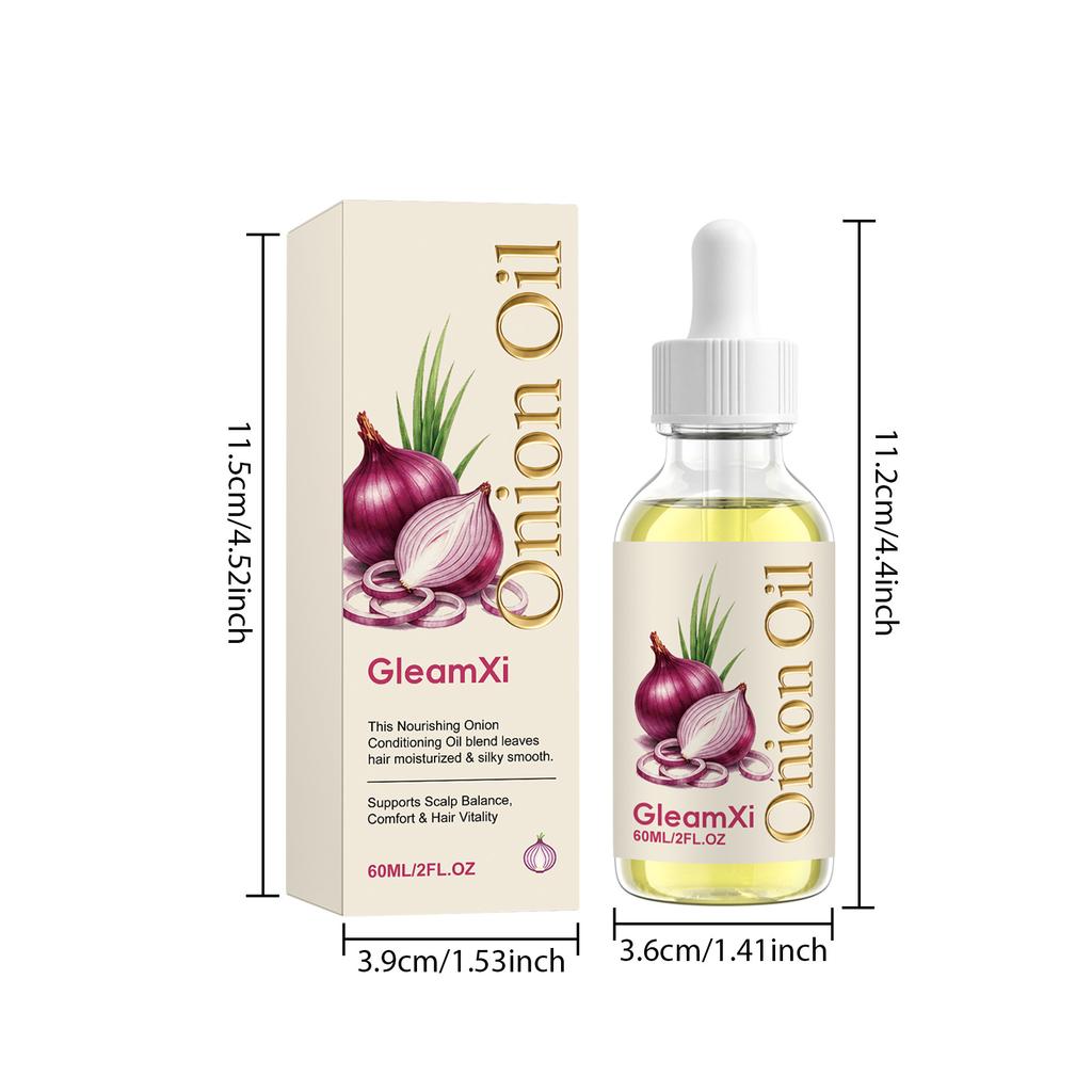 GleamXi Onion Hair Oil 60ml, Nourishing Conditioning Oil for Scalp & Dry Hair, Lightweight Serum, Moisturize Hair, Boost Shine for All Hair Types
