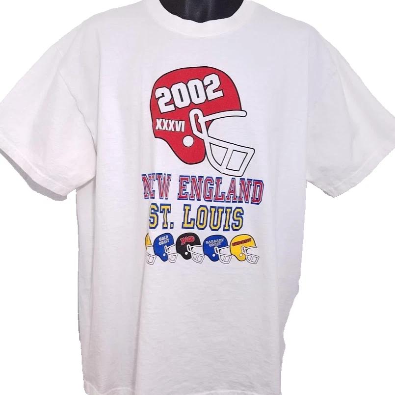 

Vintage Super Bowl XXXVI 100% Cotton T-shirt Mens Tees Top Mens Size XL New England Patriots St Louis Rams 2XL