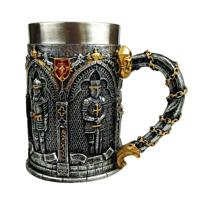 European Medieval Soldier Beer Mug Large Stainless Steel Coffee Cup Water Cup 600ml