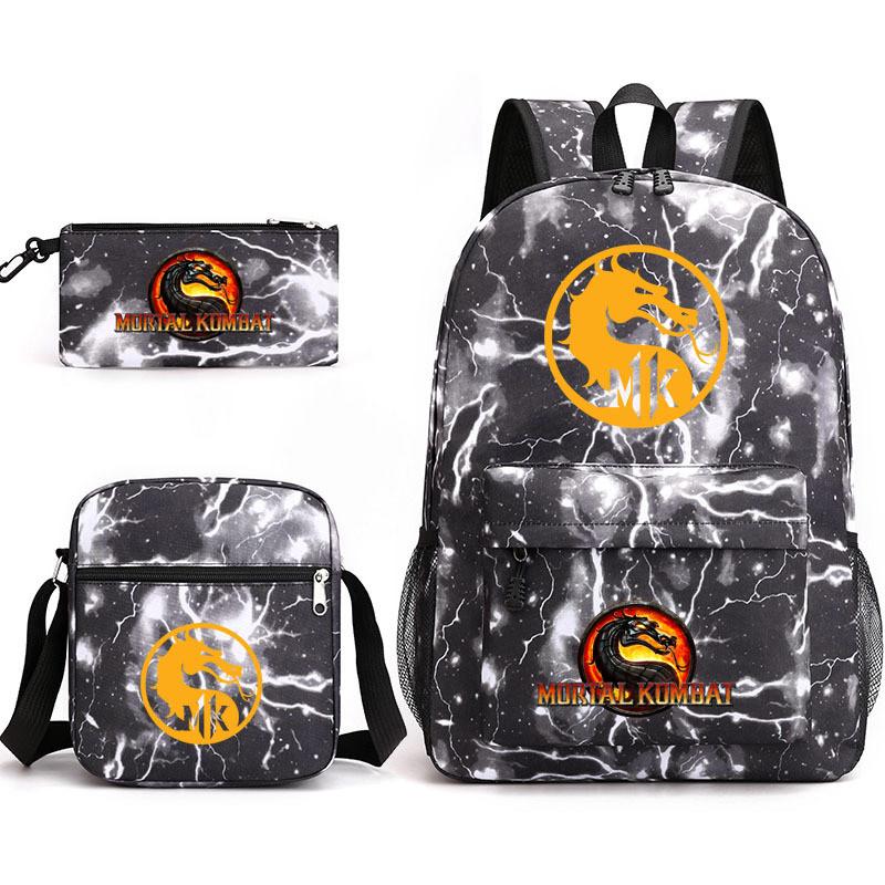Mortal Kombat Book Bag Threepiece Set With Waterproof Oxford Fabric For Casual Travel