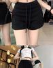 Women's Spicy Girl Black Drawstring Casual Shorts: Autumn Elastic Waist, Slit Straight Leg, Solid Color Fashion.