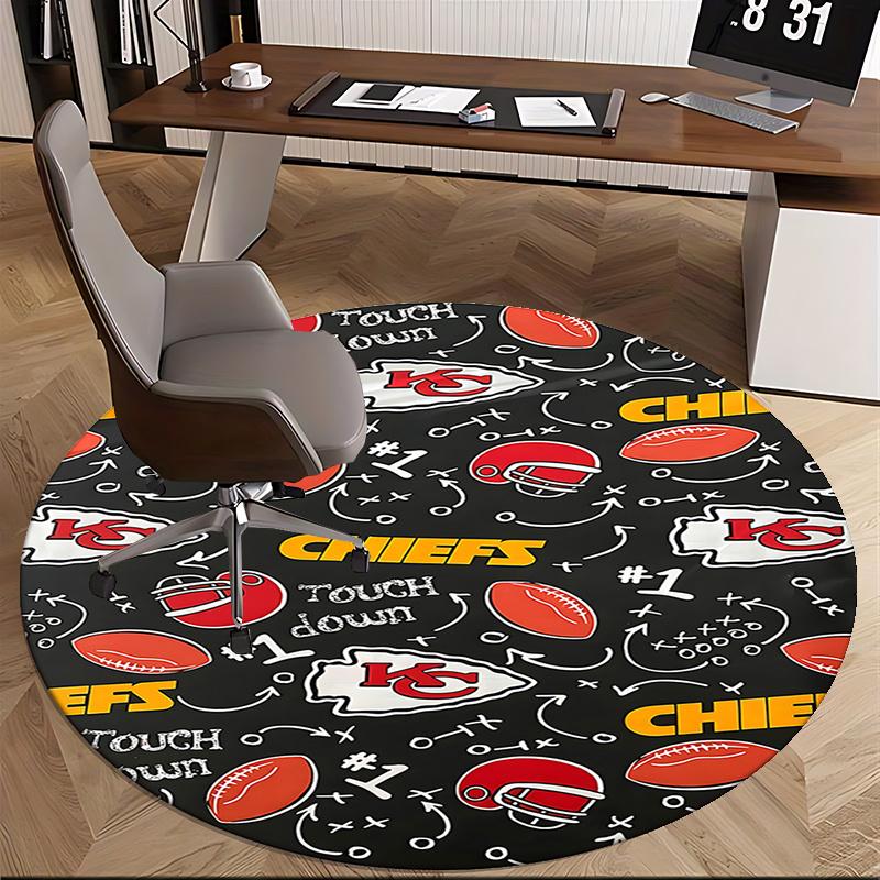 Kansas City Chiefs Touchdown Round Chair Mat - Sports Themed Office Carpet, Home