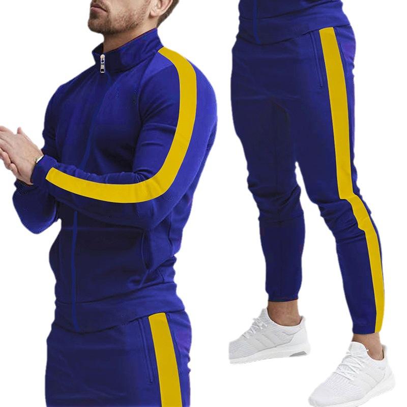Autumn and Winter New Long-sleeved Trousers Casual Sports Suit Spliced Standing Collar Slim Fit Men's Suit