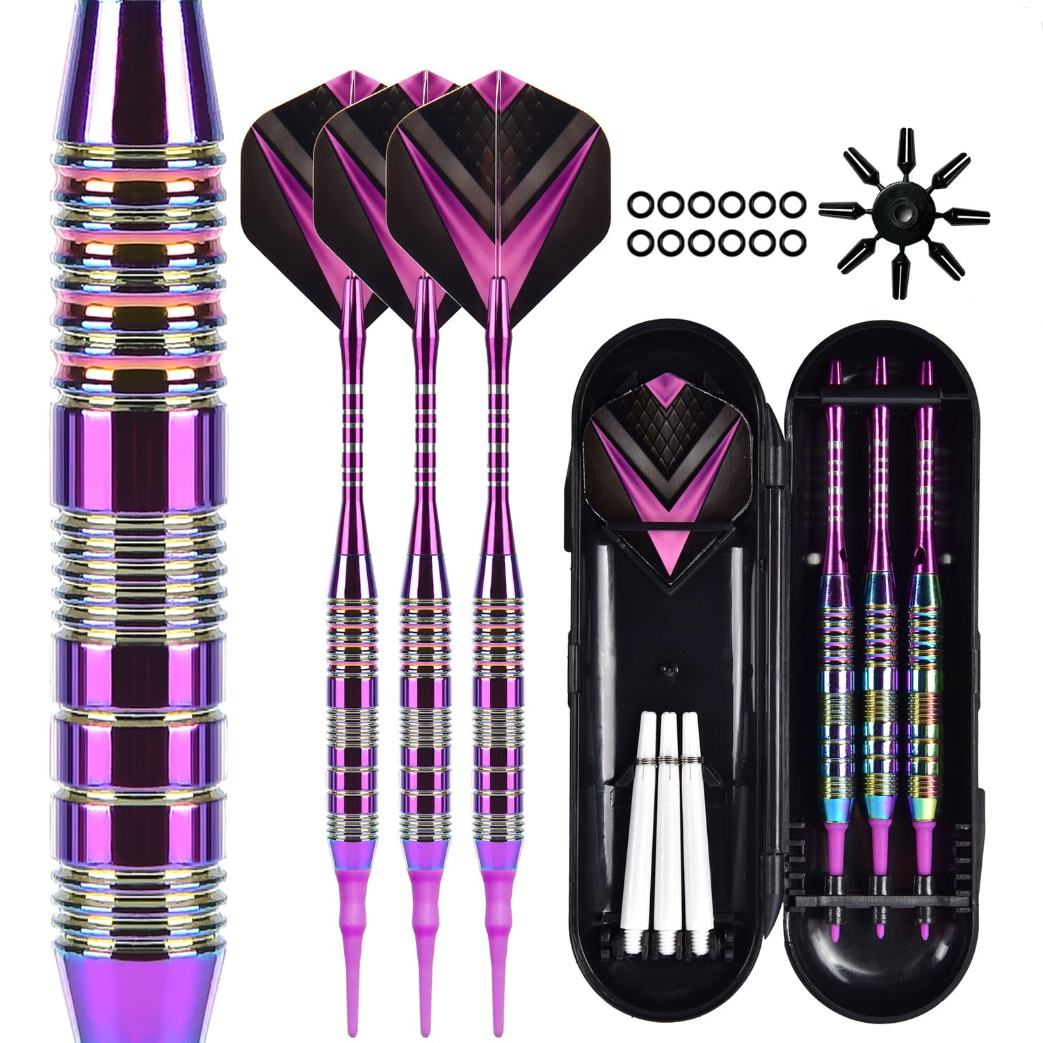 

YONGDING 2BA dart set aluminum alloy 156mm 21g for beginner intermediate player practice professional home club play with case purple