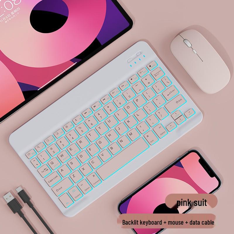 RGB Backlit Bluetooth Keyboard & Silent Wireless Mouse for iPad, Huawei & Tablets
