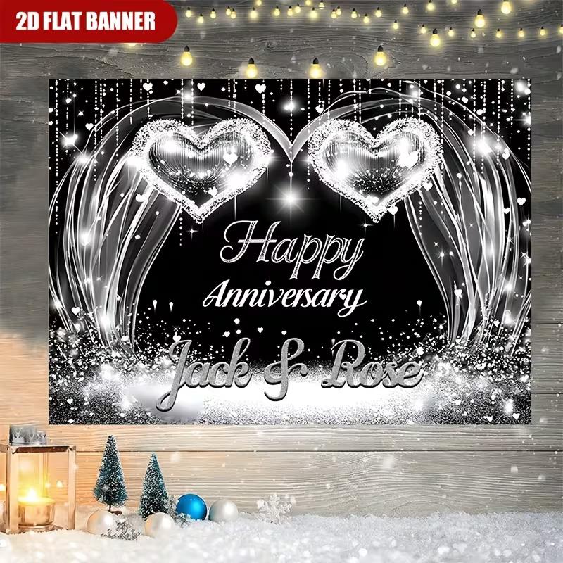 

2D Black Silver Glitter Anniversary Backdrop Cloth for Couple Party Photo Booth Background 47.2x31.5inch/120*80cm