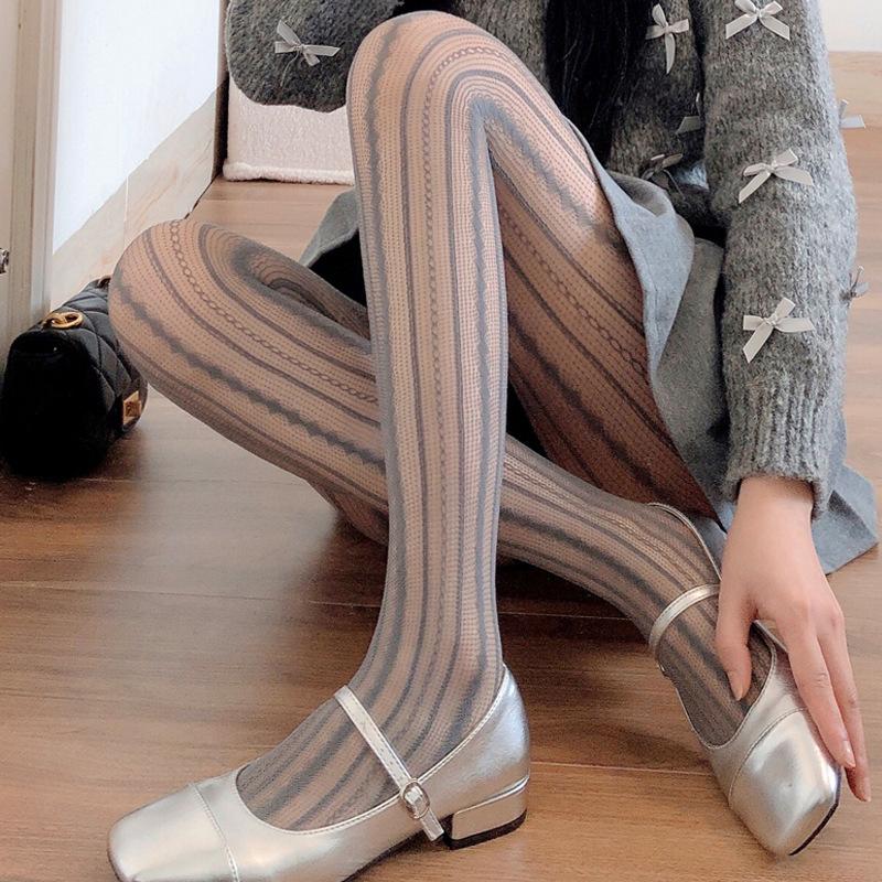 Women Sexy Lace Fishnet Stockings Lolita Hollow Out Solid Pantyhose Jk Japanese Style High Waist Vintage Tights
