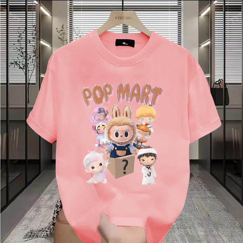 

Cartoon Pop Mart Labbubu Loose Short-sleeved T-shirt Round Neck Top Unisex 5XL