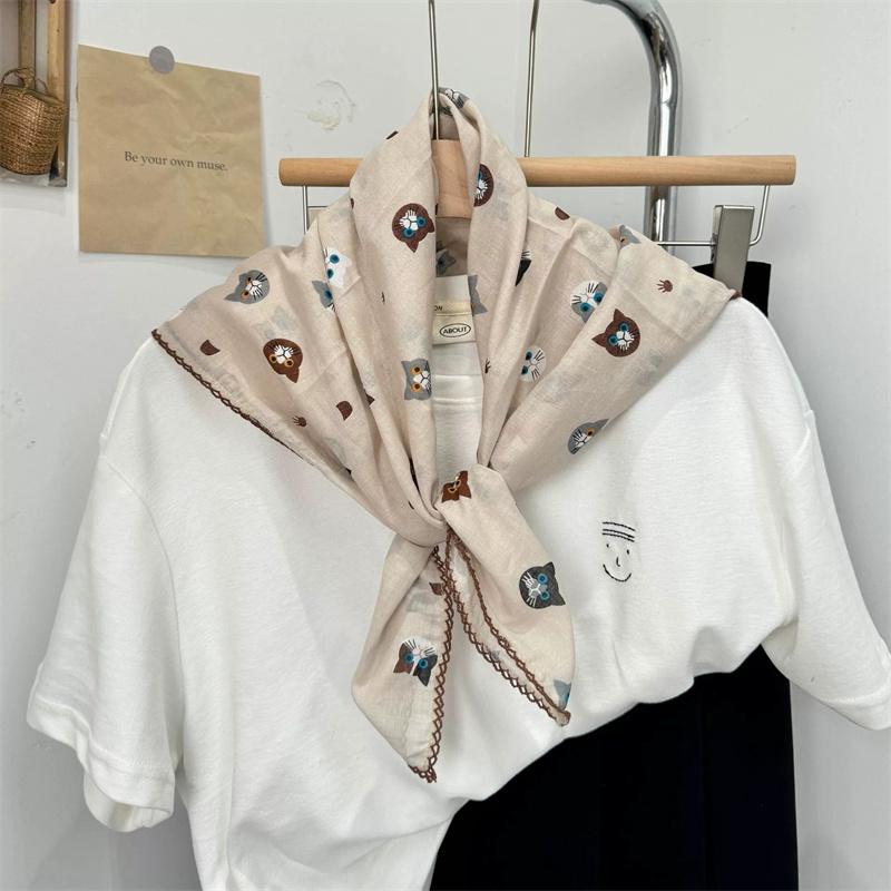 Vintage Square Floral Scarf Small Shawl Headscarf Korean Style Neck Protection Scarf