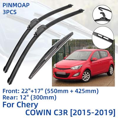 3PCS For Chery COWIN C3R 2015-2019 22"+17"+12" Front Rear Wiper Blades Windshield Windscreen Window Cutter Accessories 2015 2016 2017 2018 2019