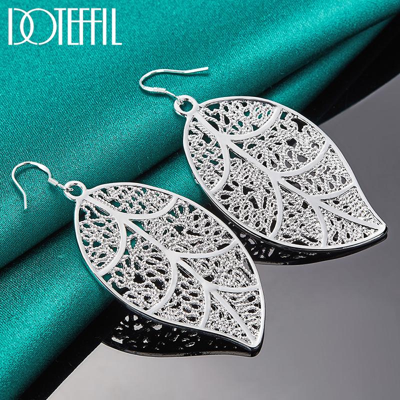 925 Sterling Silver Leaf Piercing Earrings Wedding Jewelry