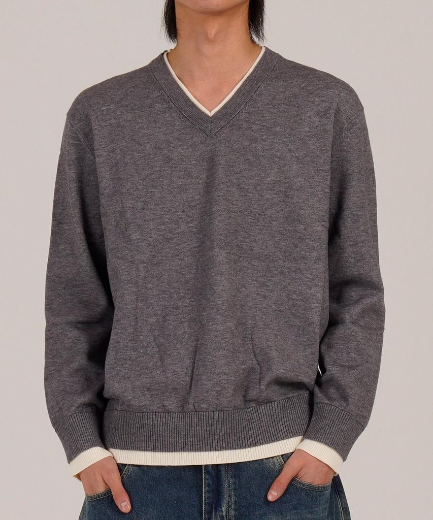 Beoteunseoul Wool Blend Layered V-Neck Knit (Gray)