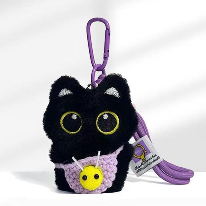 Super Cute Little Black Cat Pendant Personality Cute Plush Doll Hand-woven Lanyard Multi-color Gift for Good Friends
