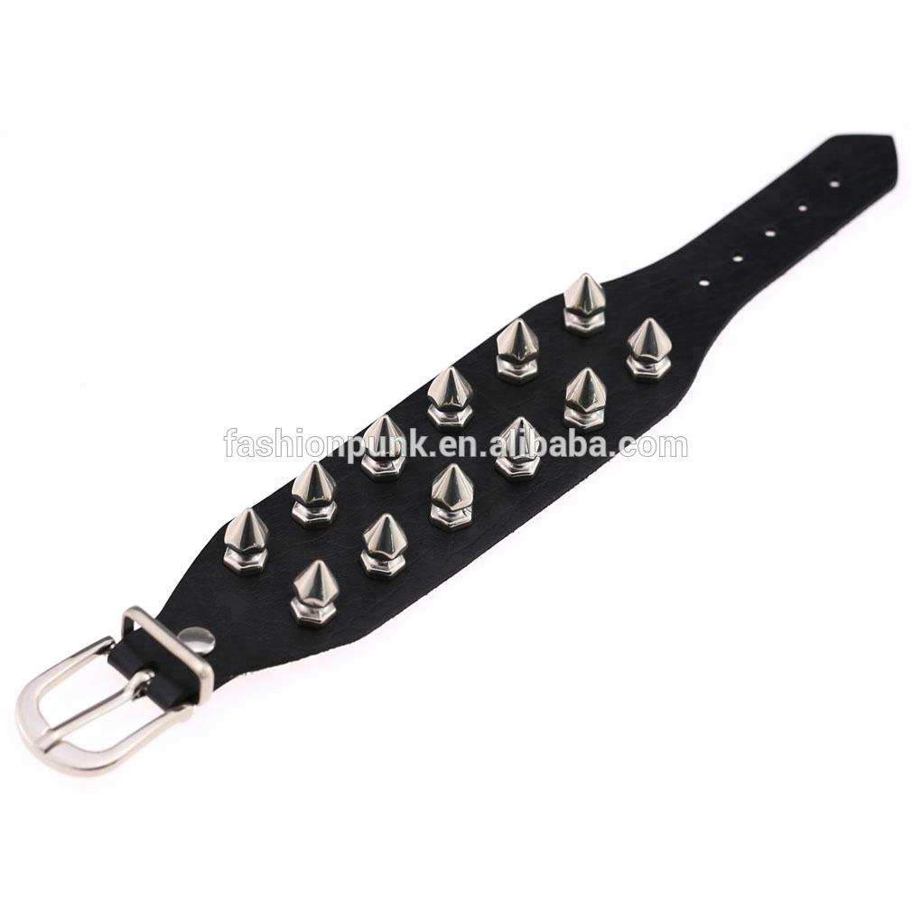 Unique Cuspidal Spikes Rivet Stud Wide Cuff Leather Punk Gothic Rock Unisex Bangle Bracelet Woman Men Jewelry