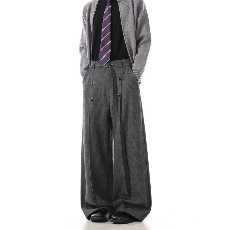 Dream Made Old Money Style New Rich Light Luxury Wool Trousers for Men, Autumn and Winter Thickened Straight Wide-Leg Casual Pants