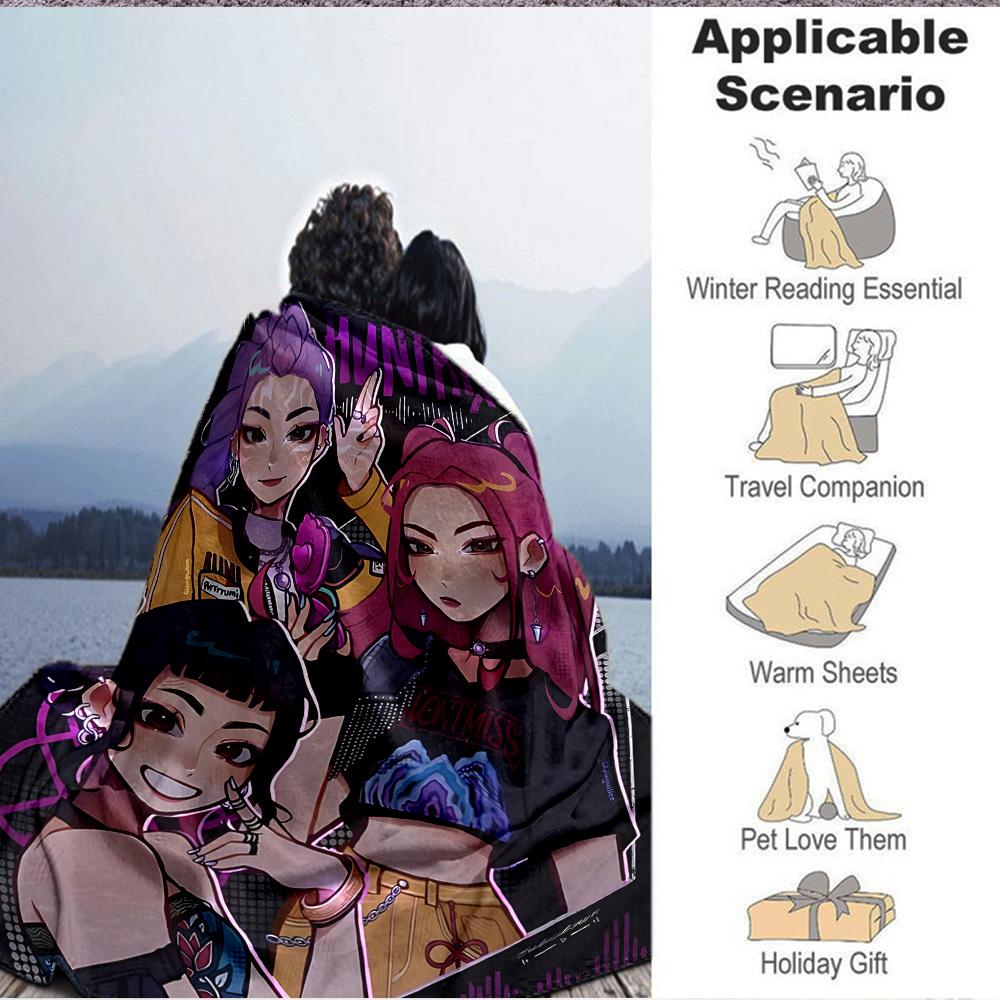 1pc Huntrix, K POP Soft Comfortable Blanket Digital Print, All Season Multipurpose Knit Fabric Bedding, Office, Sofa Home Decor Blanket